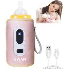 Підігрівач для пляшечок водонепроникний Swan Baby 2.0 термос нагрівач портативний живлення USB або павербанки рожевий
