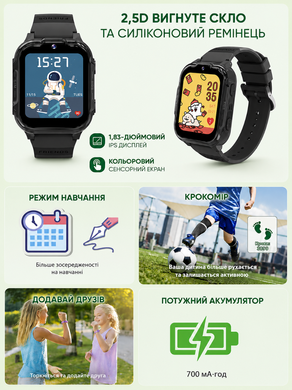 Смарт годинник дитячий Smart Watch з GPS 4G LTE, SIM-картою, Wi-Fi, відеодзвінком, HD-камерою, SOS, IPS, 2 корпуси, чорний