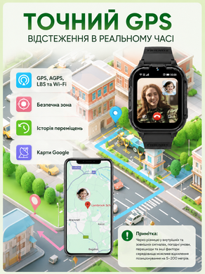 Смарт годинник дитячий Smart Watch з GPS 4G LTE, SIM-картою, Wi-Fi, відеодзвінком, HD-камерою, SOS, IPS, 2 корпуси, чорний