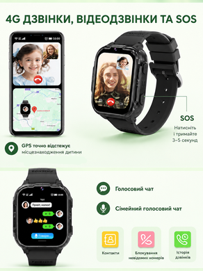 Смарт годинник дитячий Smart Watch з GPS 4G LTE, SIM-картою, Wi-Fi, відеодзвінком, HD-камерою, SOS, IPS, 2 корпуси, чорний