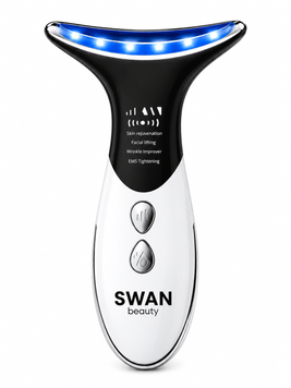 Микротоковый массажер Swan Beauty Lifting Pro MJ-32 микротоки для лица шеи и второго подбородка со световой LED терапией лимфодренаж от отеков и морщин домашний уход для красивой кожи белый