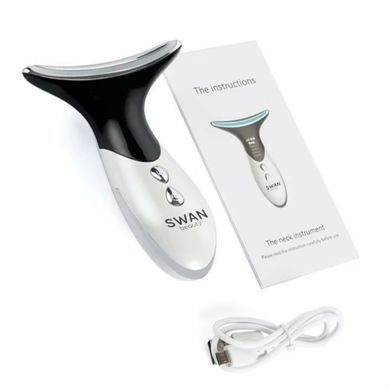 Мікротоковий масажер Swan Beauty Lifting Pro MJ-32 мікротоки для обличчя шеї та другого підбородка зі світловою LED терапією лімфодренаж від отеків і морщин домашній ухід для красивої шкіри білий