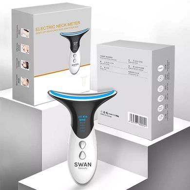 Мікротоковий масажер Swan Beauty Lifting Pro MJ-32 мікротоки для обличчя шеї та другого підбородка зі світловою LED терапією лімфодренаж від отеків і морщин домашній ухід для красивої шкіри білий