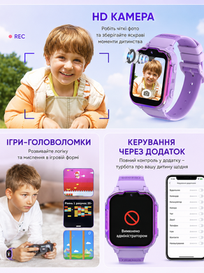 Смарт годинник дитячий Smart Watch з GPS 4G LTE, SIM-картою, Wi-Fi, відеодзвінком, HD-камерою, SOS, IPS, 2 корпуси, фіолетовий