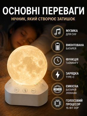 Нічник генератор білого шуму Swan Baby Q 2 для сну та релаксації для новонароджених дітей та дорослих Місяць 7 кольорів генератори