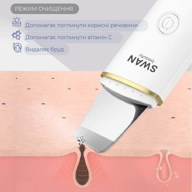 Ультразвуковий уз скрабер для очищення обличчя та омолодження шкіри ліфтинга та фонофореза Swan SmartClean 2.0 білий з золотистим кільцем