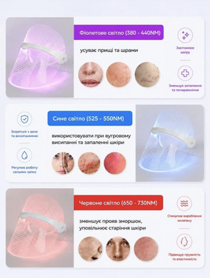Світлодіодна LED маска для догляду та омолодження шкіри для лед терапії Facial Mask MSY-B106 7 кольорів