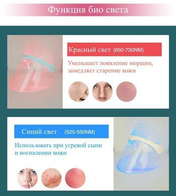 Світлодіодна LED маска для догляду та омолодження шкіри для лед терапії Facial Mask MSY-B106 7 кольорів