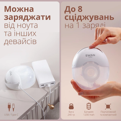 Молоковідсмоктувач електричний потужний Swan Baby Swan Baby Smart Lacto X2 портативний Hands Free з ефектом масажу тихий 210мл білий