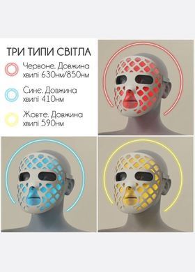 Светодиодная маска Swan MSY- F 3.0 для улучшения кожи лица с 4 типами света белая білий 240*200*4 мм