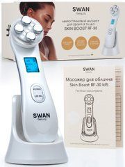 Мікрострумовий масажер для обличчя Swan Beauty Skin Boost RF30 з функцією LED світлотерапії та EMS RF мікроструми з ефектом ліфтингу шкіри білий