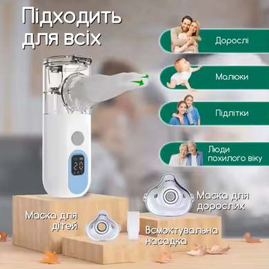 Ультразвуковой небулайзер Swan KS 015 портативный ультратихий уз меш ингалятор аккумуляторный для ингаляций бесшумный компактный 3 интенсивности с насадками для детей и взрослых для лечения дыхательных путей небулайзеры белый
