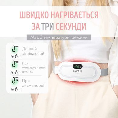 Грілка для живота при місячних Swan Beauty WM03 жіночий пояс при менструації електричний 3 рівня нагрівання та вібрації білий