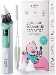 Аспіратор для носа Swan Baby NoseCare PS-06 соплевідсмоктувач електричний назальний для новонароджених дітей 2 насадки біло-зелений