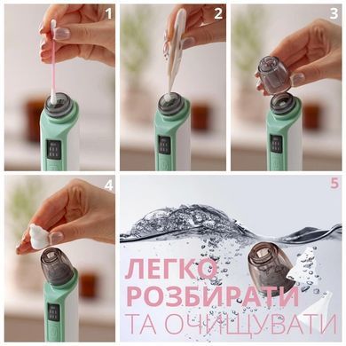 Аспіратор для носа Swan Baby NoseCare PS-06 соплевідсмоктувач електричний назальний для новонароджених дітей 2 насадки біло-зелений