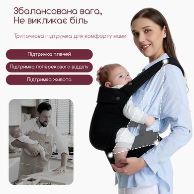 Слінг рюкзак ергономічний для новонароджених перенесення кенгуру хіпсит дихаючий регульований від народження спинка фіксатор голови широкий пояс підтримка постави для прогулянки та подорожей з немовлям чорний