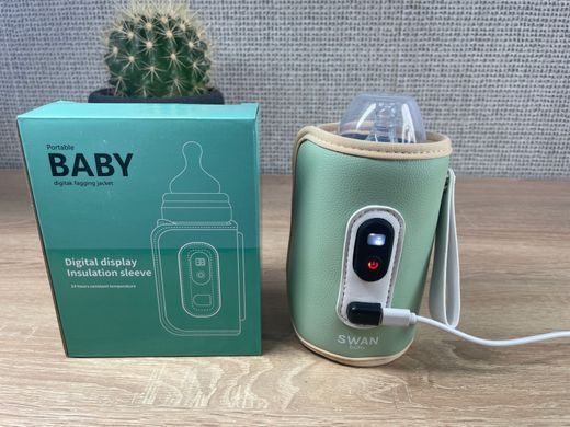 Підігрівник термос для пляшок водонепроникний Swan Baby 2.0 нагрівач портативний живлення від USB або павербанки зелений