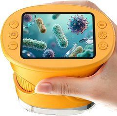 Мікроскоп дитячий цифровий з IPS екраном камерою 1000x зумом LCD LED підсвіткою фото відеозаписом вбудованою пам&rsquo;яттю USB портативний кишеньковий монокулярний навчальний шкільний для спостережень дослідів експериментів розвитку дітей Swan Baby жовтий