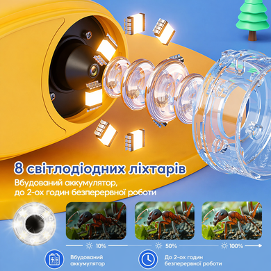 Мікроскоп дитячий цифровий з IPS екраном камерою 1000x зумом LCD LED підсвіткою фото відеозаписом вбудованою пам&rsquo;яттю USB портативний кишеньковий монокулярний навчальний шкільний для спостережень дослідів експериментів розвитку дітей Swan Baby жовтий