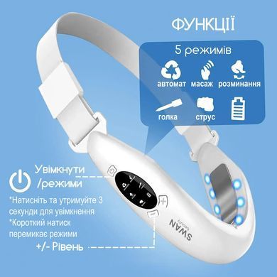 Мікрострумовий масажер для підборіддя Slim Face MC-80 для підтяжки другого підборіддя 5 режимів і 8 рівнів інтенсивності білий