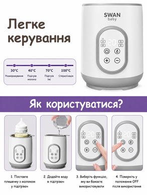 Стерилізатор підігрівач для дитячих пляшечок портативний для підігріву термос електричні підігрівачі стерилізатори Swan Baby білий